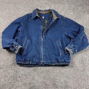 Vintage 90s Round Tree and Yorke Denim Zip Up Bomber Jacket with Plaid Lining L